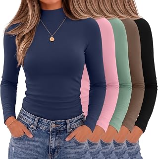 Oakgarden 5 Pack Mock Turtleneck Top for Women Base Shirts