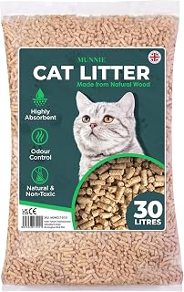 Munnie Cat Litter 30L – Biodegradable, Dust-Free, Unscented, Ultra-Absorbent Wood Pellets for Cats & Kittens, Natural Cat-Litter for Housetraining, Non-Clumping, Litter Granules, Pet-Safe