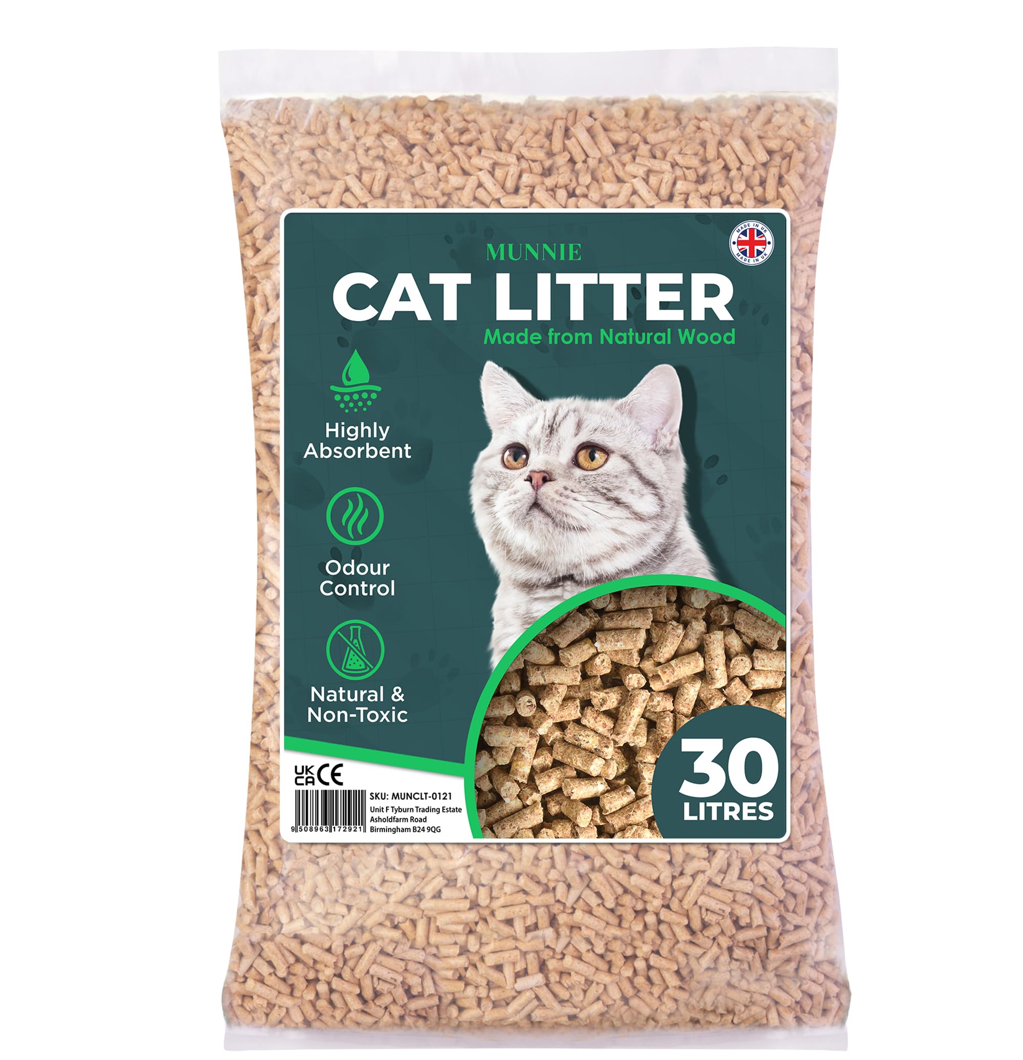 Munnie Cat Litter 30L – Biodegradable, Dust-Free, Unscented, Ultra-Absorbent Woo