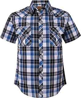 COEVALS CLUB Mens Shirts Short Sleeve Casual Push Button Plaid Suit Regular Fit Western Cowboy Pearl Snap Two Pockets Work Derss Button Up Shirts