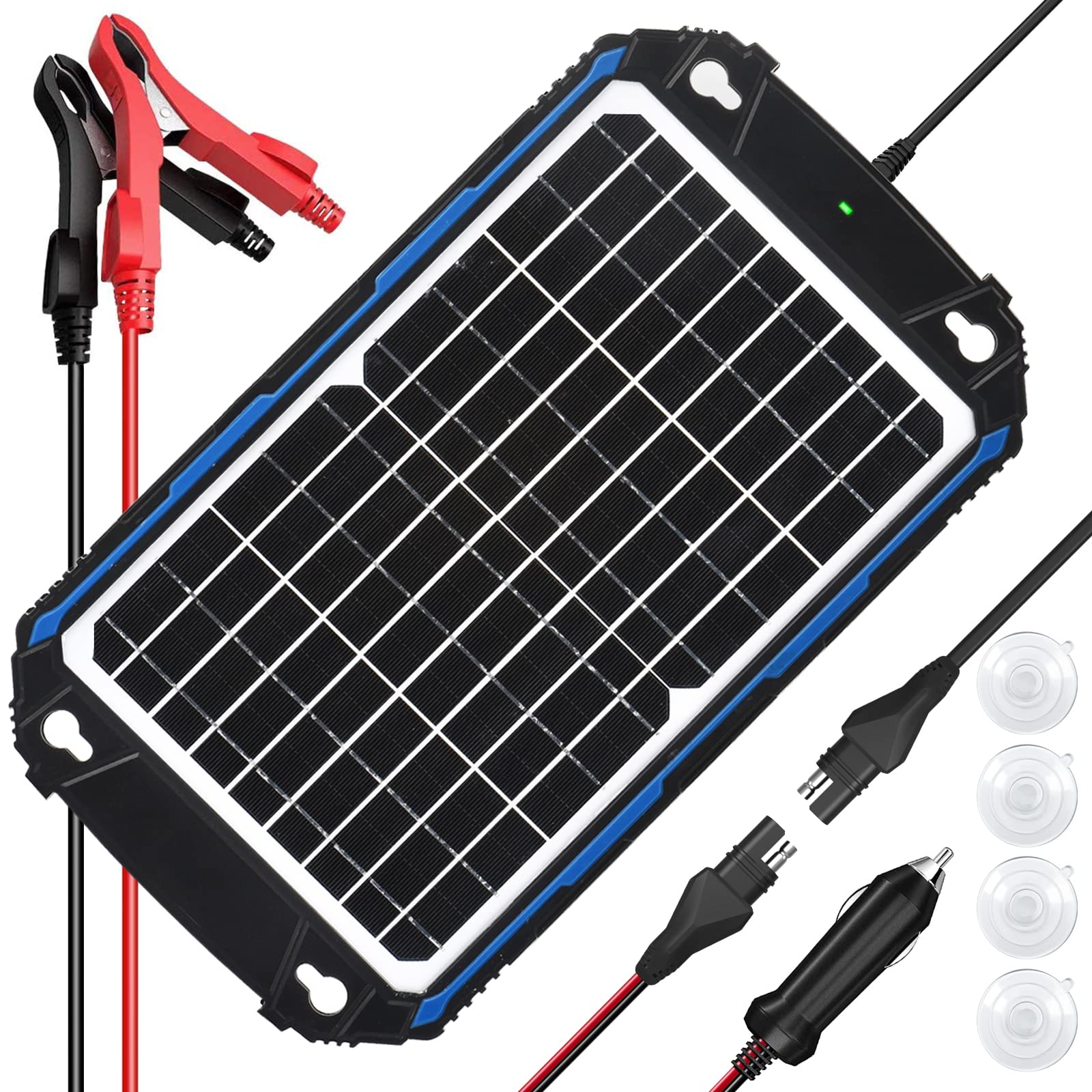 SUNER POWER Waterproof 12W 12V Solar Battery Charger & Maintainer Pro, Built-in 
