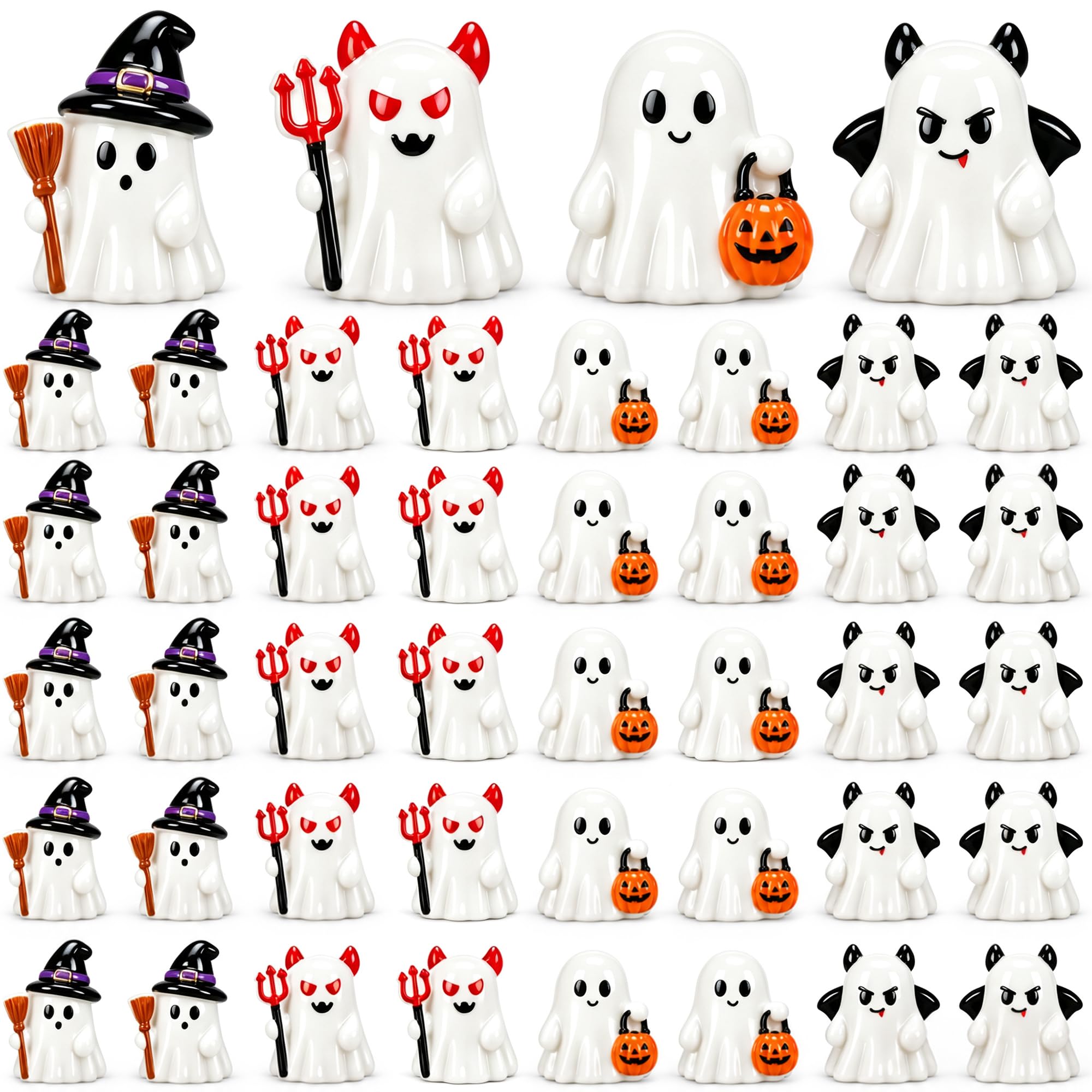 80Pcs Halloween Mini Ghosts Figurines 4 Styles Cute Miniatures Resin Decor | Hal