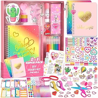Axirata 2-Pack DIY Journal Kit for Girls, Journal Set for Tween & Teen Girls 6-8-14 Year Old, Art & Crafts Stationery Kit, Scrapbook & Diary Supplies Toy Set Birthday Christmas Ideal Gift for Girls