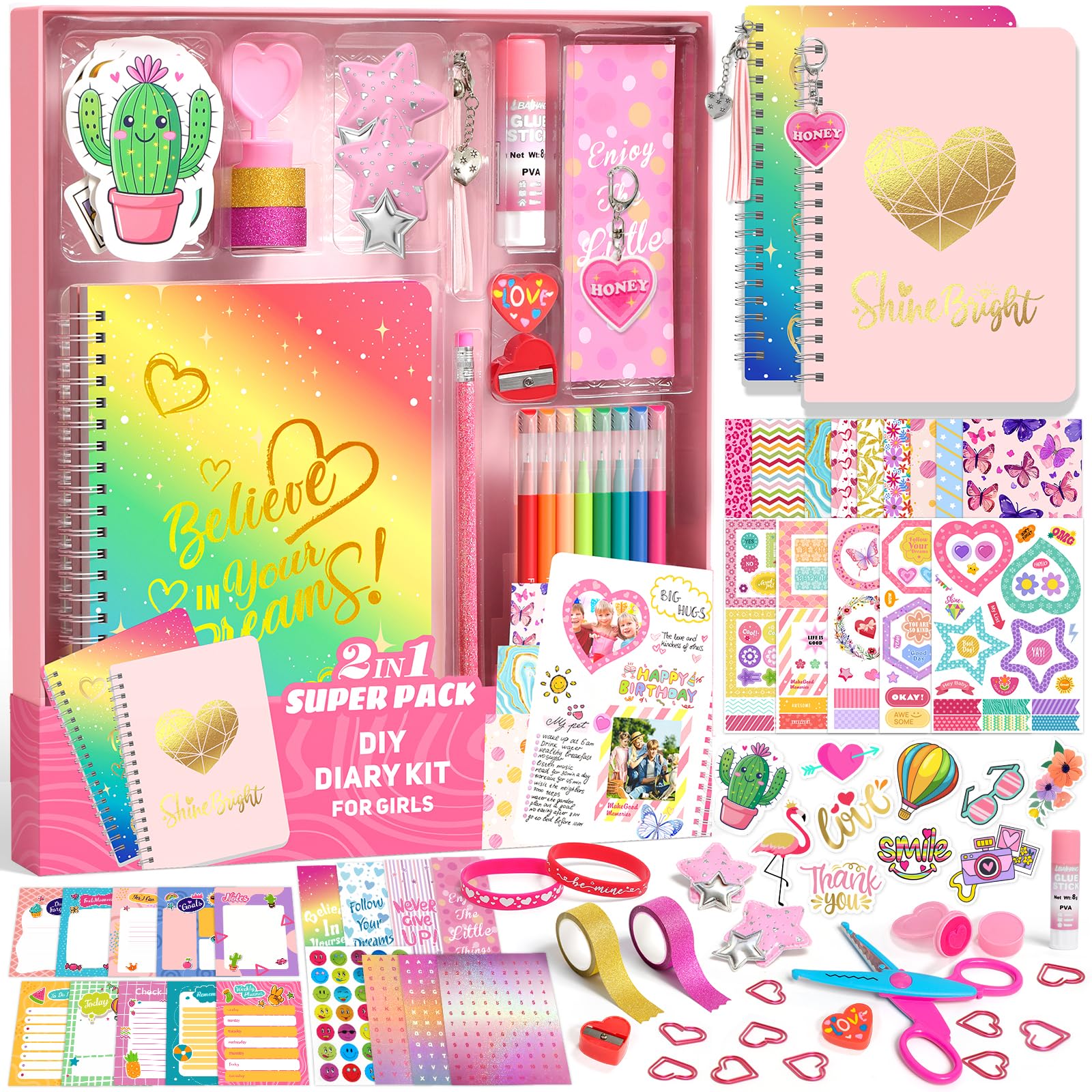 Axirata 2-Pack DIY Journal Kit for Girls, Journal Set for Tween & Teen Girls 6-8