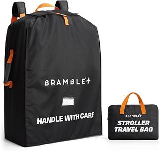 Bramble - Stroller Bag for Airplane Gate Check - Water Resistant Ballistic Nylon Pushchair Travel Bag with Padded Neoprene Straps, Carry Pouch & ID Window - 90 x 60 x 35cm (Black)