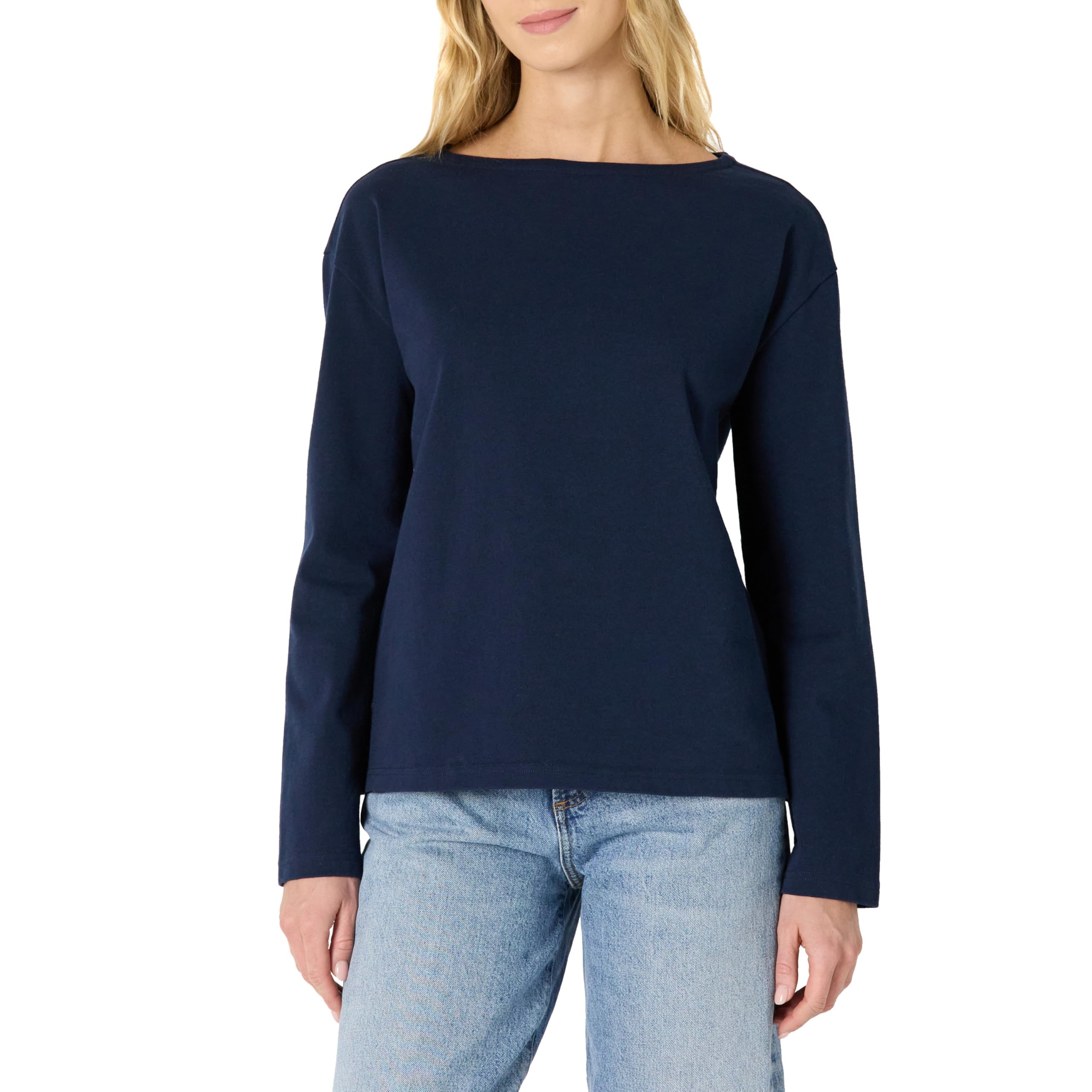 Amazon Essentials Womens 100% Cotton Heavyweight Long-Sleeve Boatneck Top