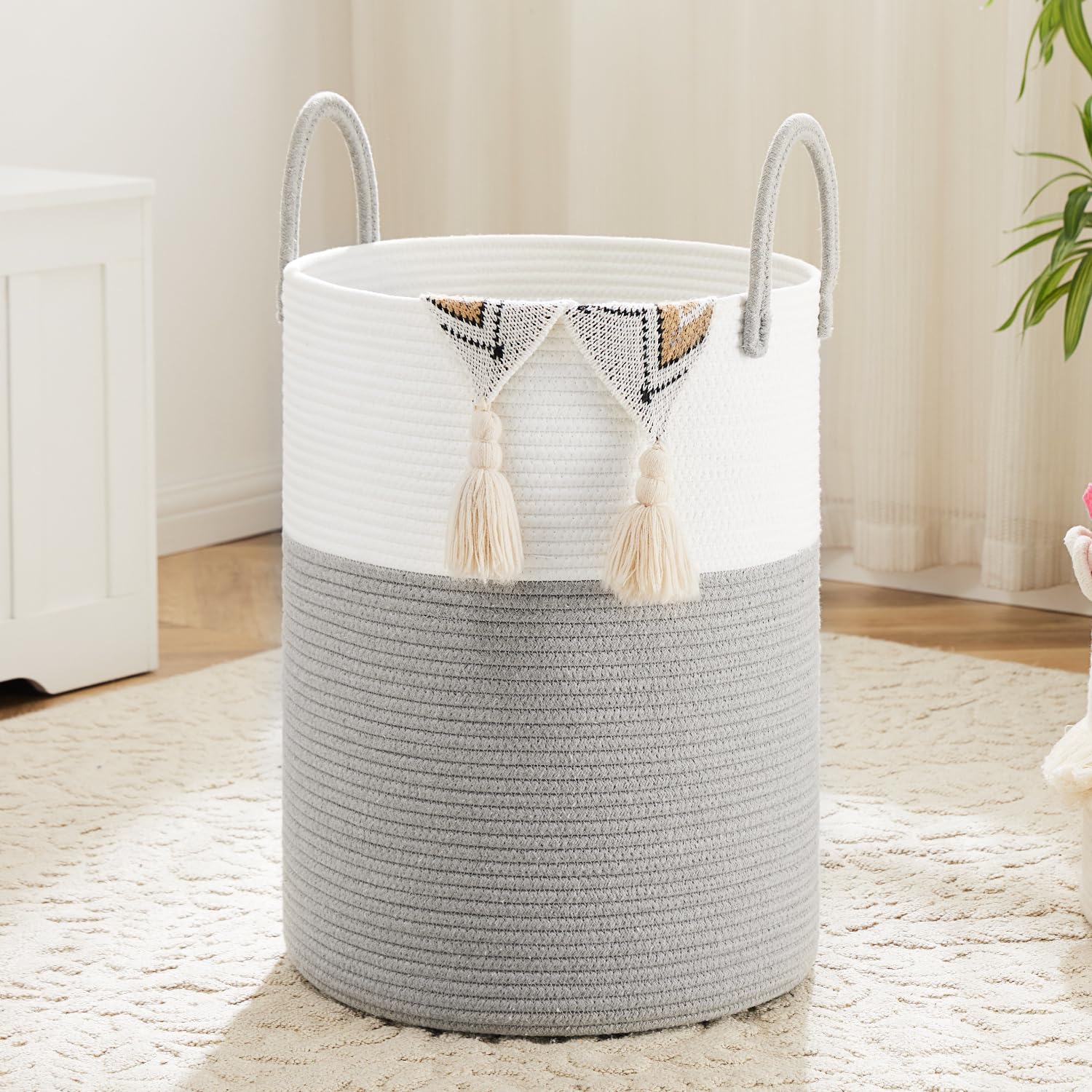 Artfeel Laundry Basket,Woven Cotton Rope Laundry Hamper,40L for Decorative Stora