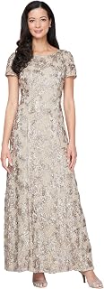 Alex Evenings Long Cold Shoulder Dress (Petite And Regular Sizes) Dress for Mother of the Bride Woman