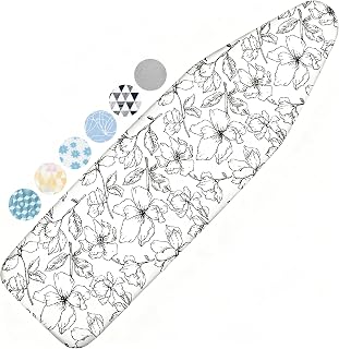 Ironing Board Cover and Pad, 15x54 Standard Size, Scorch Resistant | 6 mm Extra Thick, Heavy Duty Iron Board Cover with Padding, Adjustable Fasteners with Non-slip Elastic Edge, Floral White