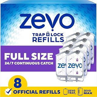 Zevo Flying Insect Trap Refill Cartridges for Fruit Flies & Gnats, 8 Count | Fits Zevo MAX & Zevo Flying Insect Trap, Catches House Flies, Gnats & Fruit Flies 24/7, No Added Fragrance or Dyes