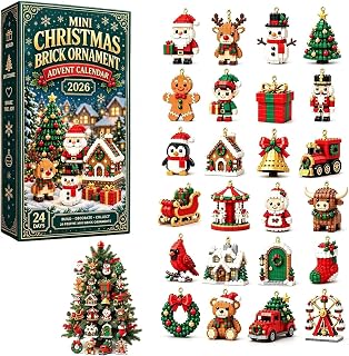 3D 24-Day Mini Christmas Brick Ornament Advent Calendar 2026 (3D) | Advent Calendar 2026, Christmas Building Blocks Advent Calendar, 24 Designs with Hanging Loops, Christmas Decorations