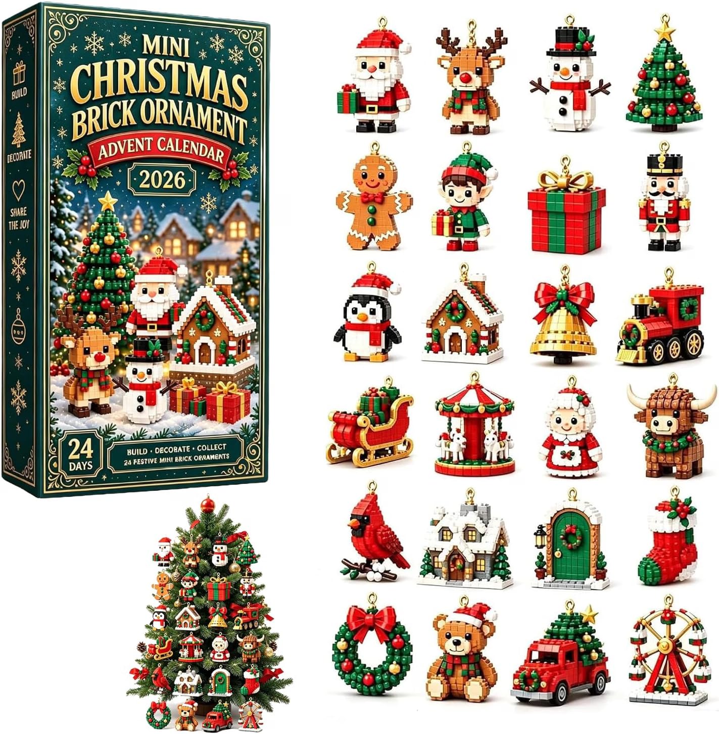 3D 24-Day Mini Christmas Brick Ornament Advent Calendar 2026 (3D) | Advent Calen