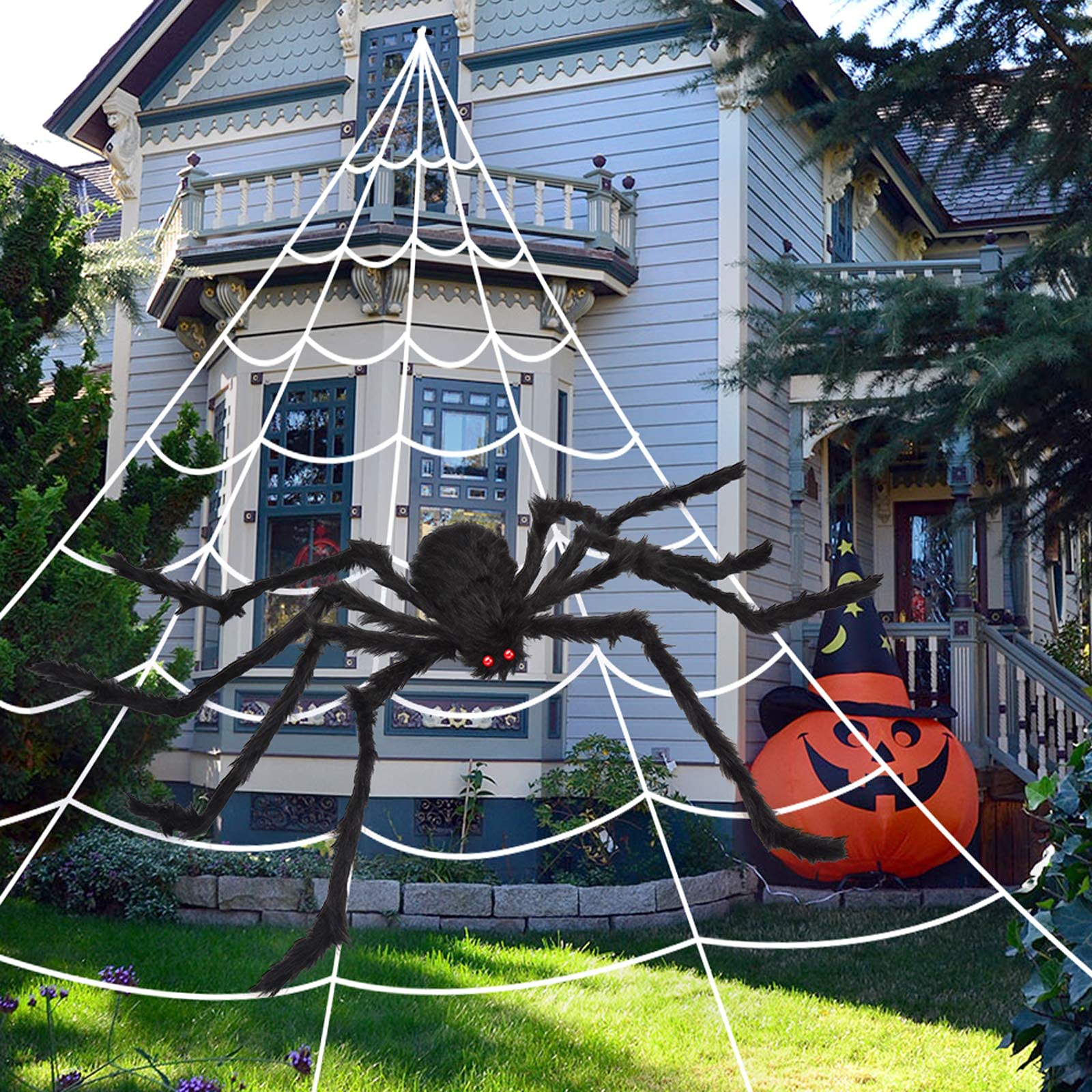 OCATO 200" Halloween Decorations Spider Web Outdoor +59" Giant Spider Décor | Ha