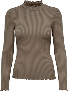 JdY JDYFRANSISKA Women's Thin Long Sleeve Shirt Basic Crew Neck Stand-Up Collar Long Sleeve Stretch Top
