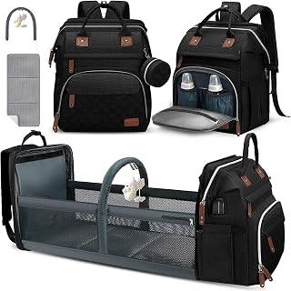 DERJUNSTAR Diaper Bag Backpack, Large Baby Bag with Changing Pad, Thick Padded Back &amp; Straps, Laptop Compartment, Waterproof Travel Backpack with USB Port, Multi-Function for Mom &amp; Dad, Black