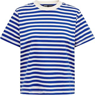 ONLY Damen Striped Cotton Crew Neck T-Shirt