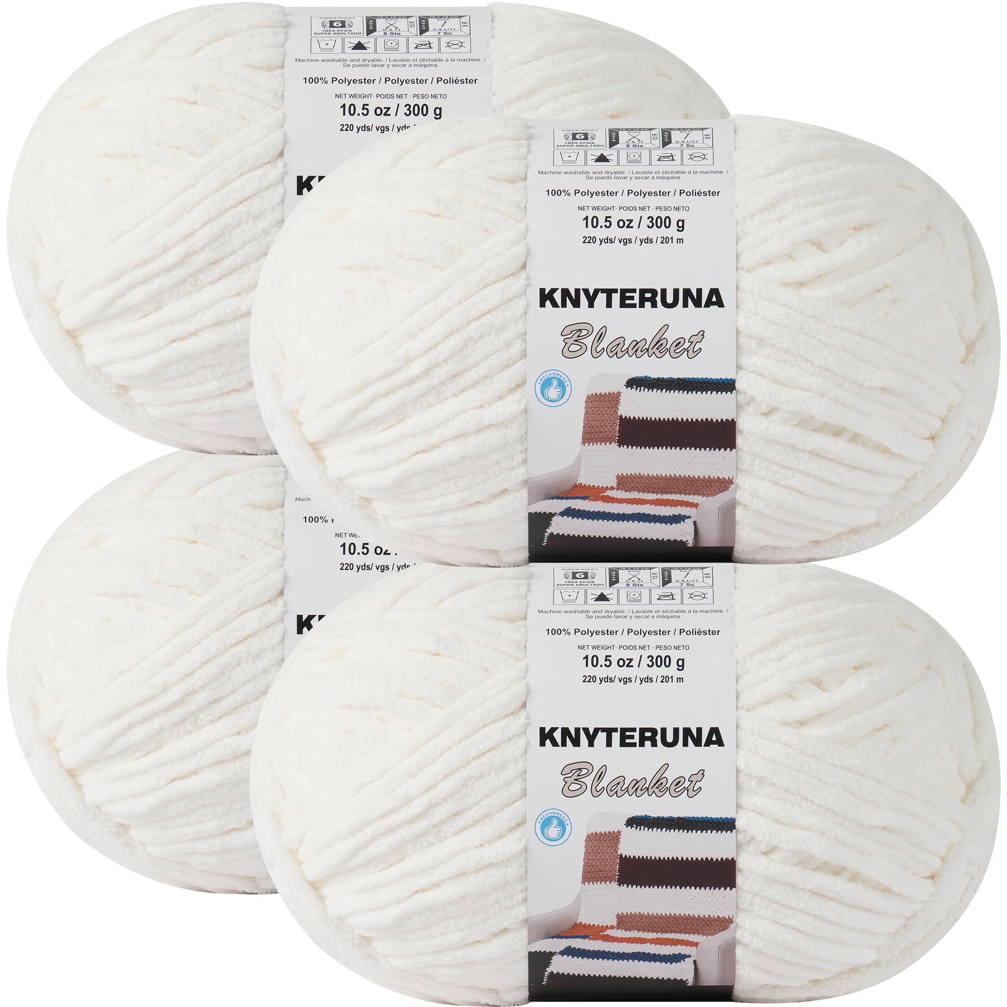 Knyteruna #6 Super Bulky Blanket Yarn for Crocheting - 4 Skeins(Each 10.5oz/300g