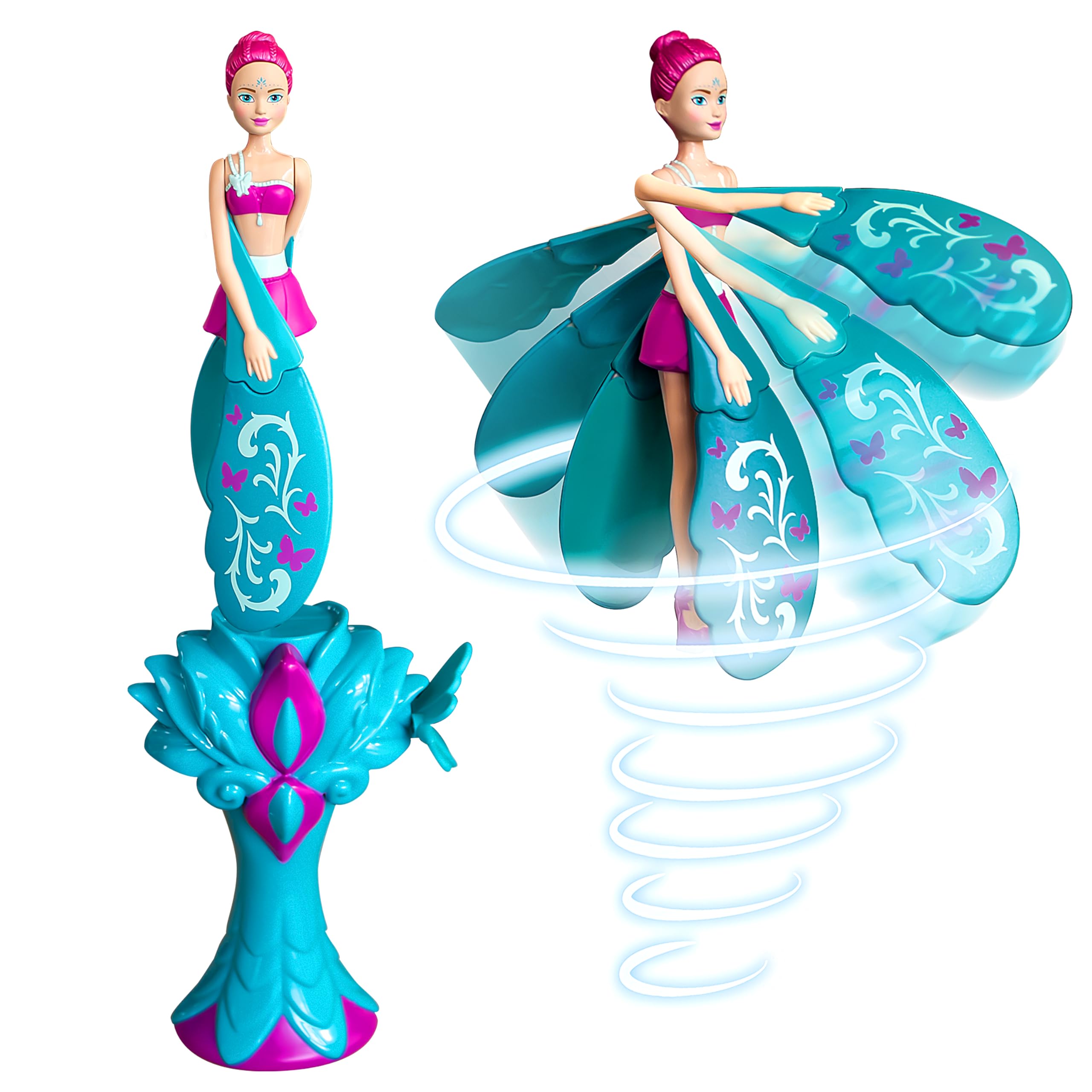 Sky Dancers Flying Doll, Pull-String Toy, No Batteries, Turquoise Twinkle | Real