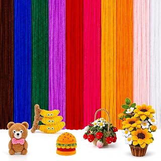 Caydo 100PCS Pipe Cleaners Craft, 10 Colors Chenille Stems Bulk | for Creative Arts & Crafts, Pipe Cleaner Flowers, Festive Decorations Making and School Craft Class Material Supplies