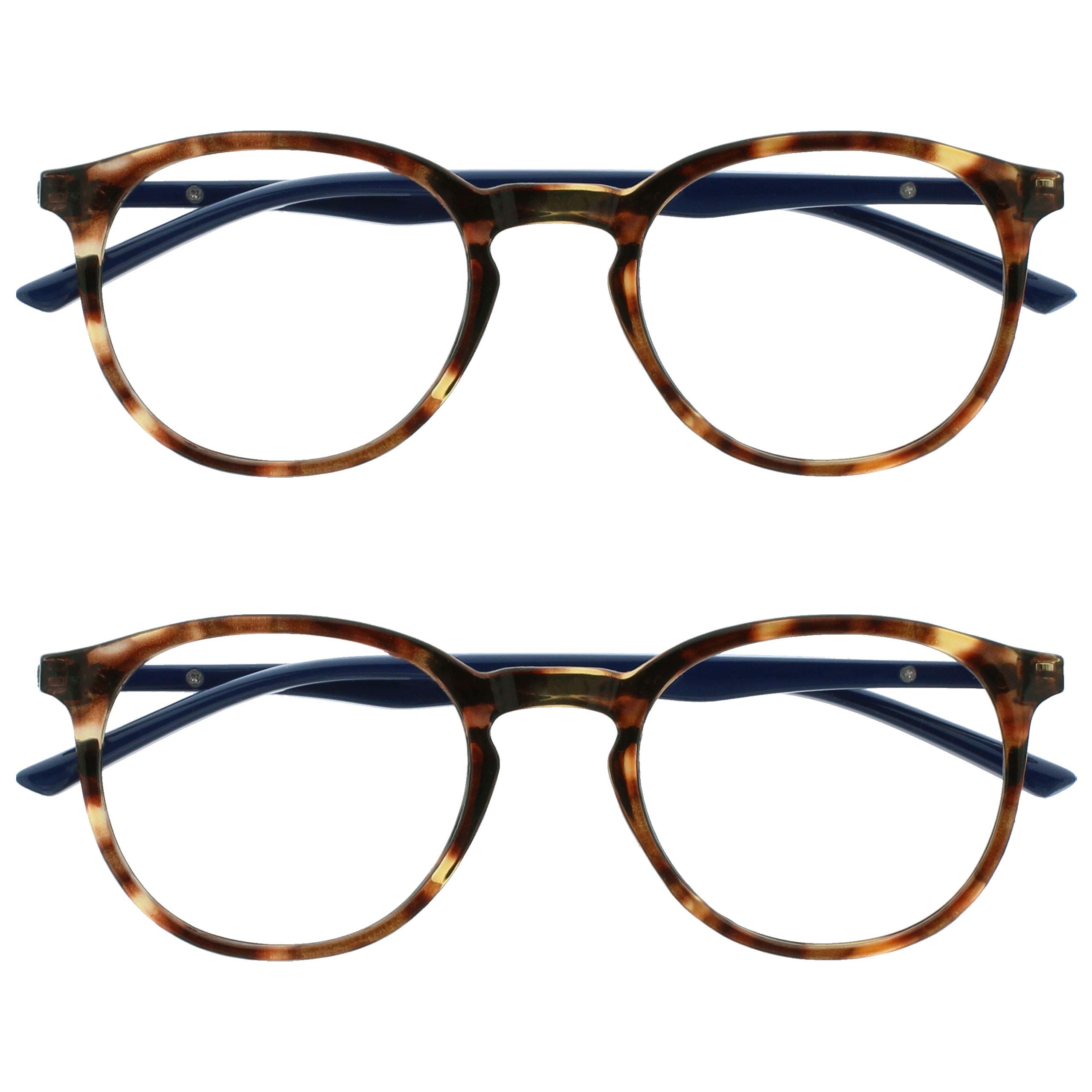 OPULIZE Met BB60-2 +2.00 Anti-Blue Light Reading Glasses Pack of 2 Round Frames 