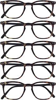 OPULIZE Bex Reading Glasses 5 Pack Large Square Cool Designer Matt Brown Tortoiseshel Frame Spring Hinges Scratch Resistant Mens Womens RRRRR64-2 +3.00