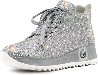 FINDVELL Fashion Glitter Sneakers for Women Platform Wedge Shoes Sparkly Rhinestone High Top Sneakers Trendy Sequin Shoes Wedding Dress Bridal Dress