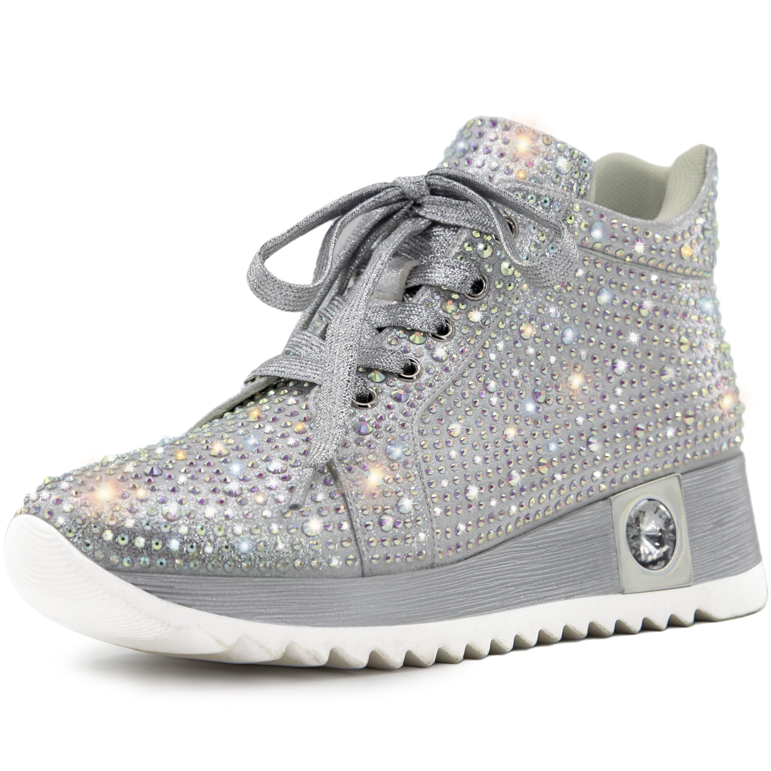 FINDVELL Fashion Glitter Sneakers for Women Platform Wedge Shoes Sparkly Rhinest