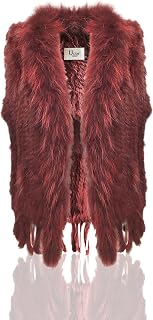 Women's 100% Natural Knit Rabbit Fur Vest With Raccoon Fur Collar