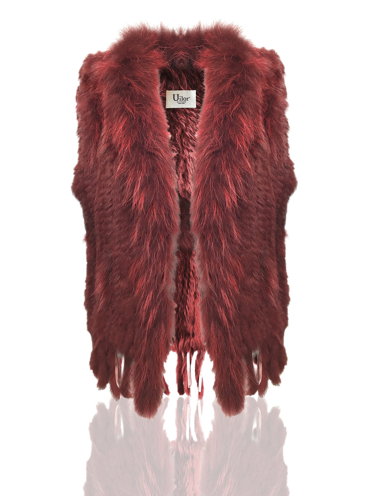Women's 100% Natural Knit Rabbit Fur Vest With Raccoon Fur Collar