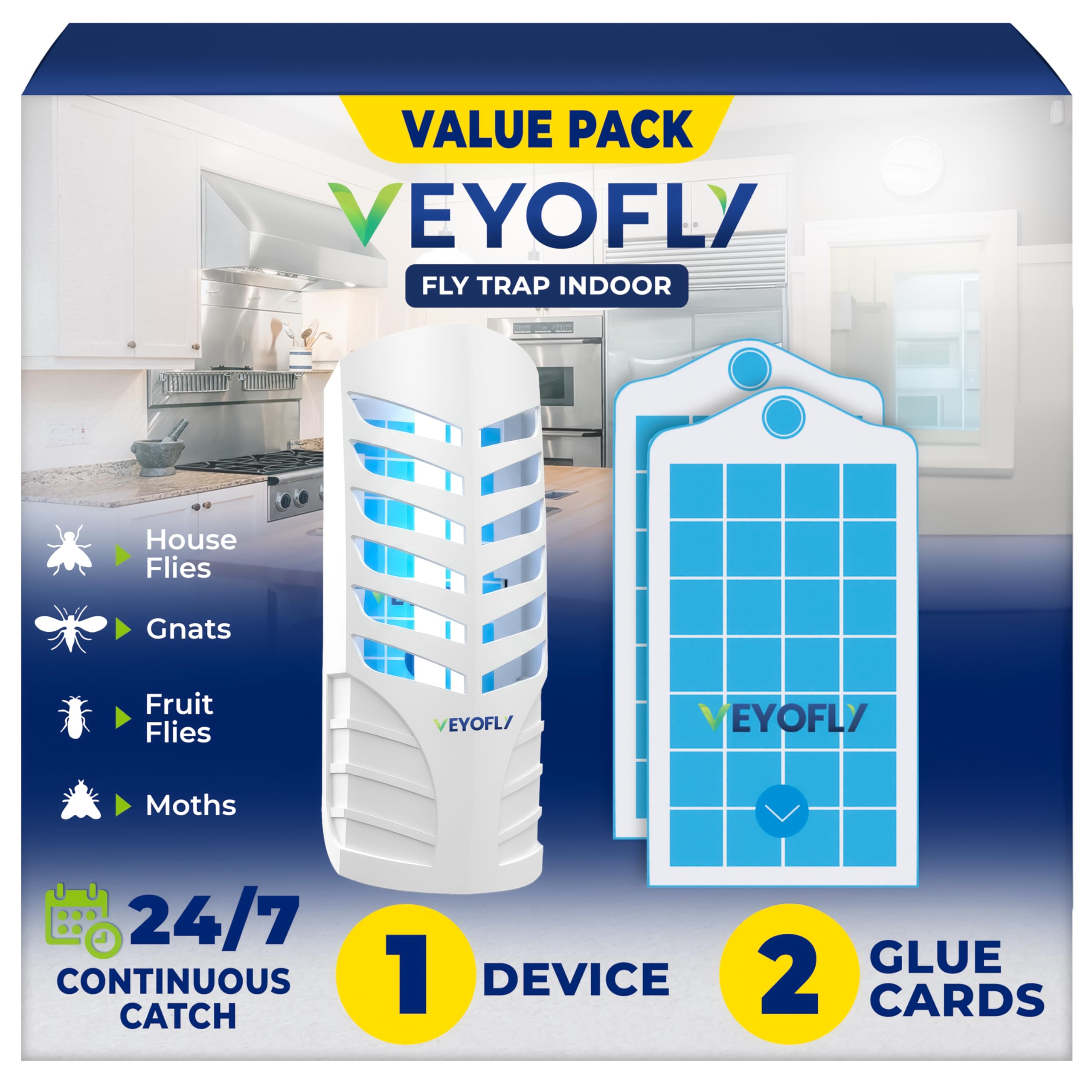 VEYOFLY Fruit Fly Traps Indoor Plug-in UV, Gnat Trap, 1 Device + 2 Refills | UV 