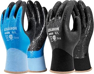 LANON 2 Pairs Double Rubber Coated Waterproof Work Gloves, Small | Non-Slip Grip And Elastic Cuffs, For Men And Women, Ideal For Gardening, Construction, Car Washing And Fish Cleaning