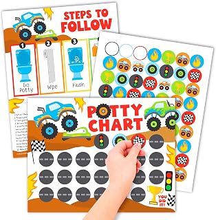 10 Potty Training Chart for Toddler Boys Sticker Reward Chart for Kids | Sticker Chart for Kids Potty Training Rewards for Boys Toilet Success, 8.5x11 Monster Truck Potty Chart for Toddlers Boys