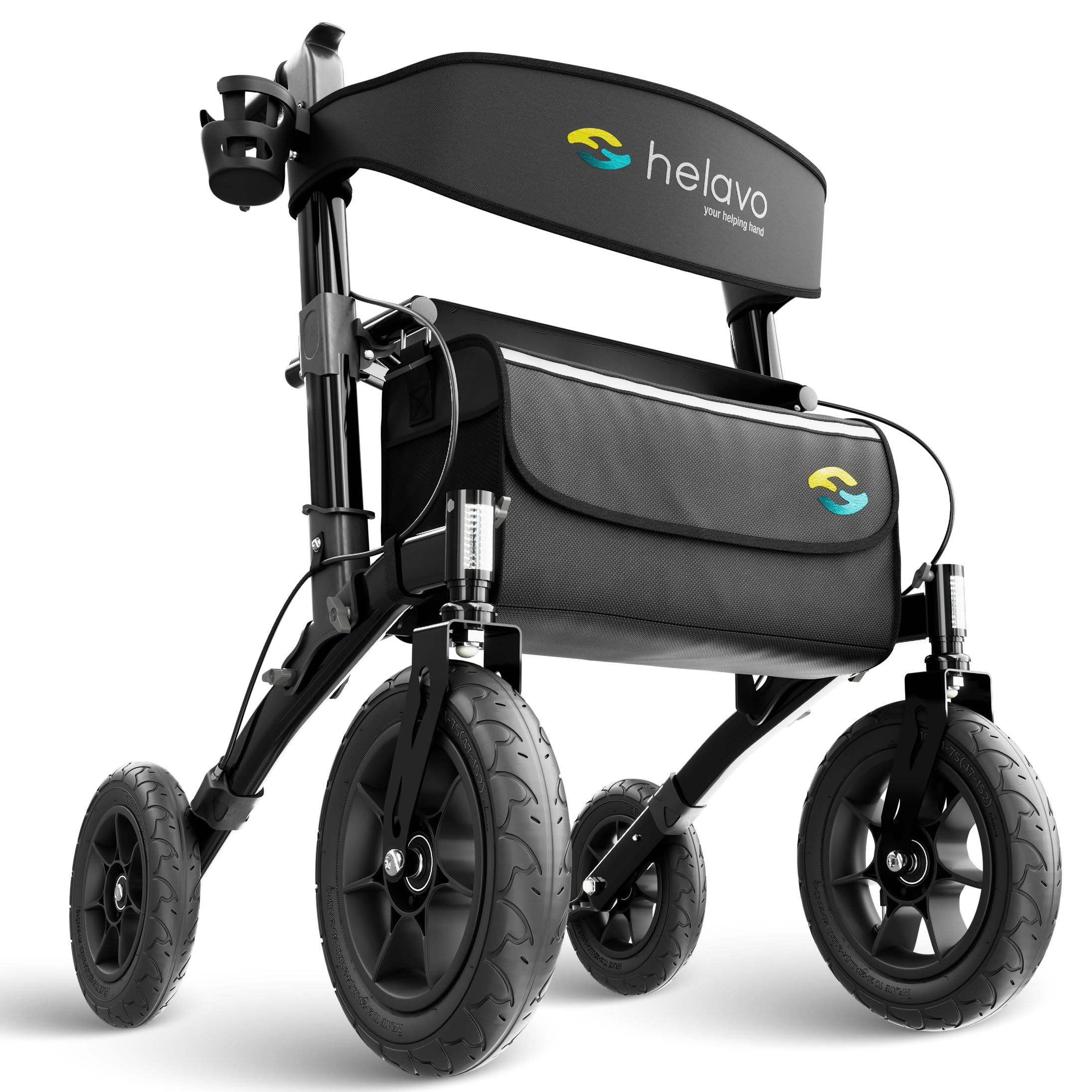 Helavo All Terrain Walker, 12" Pneumatic Tires, Outdoor Rollator Walker