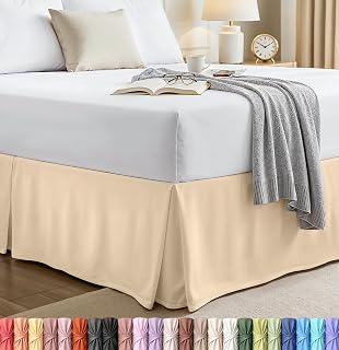 Queen Bed Skirt, Hides Under-Bed Storage 16 Inch Drop, Pleated, Beige