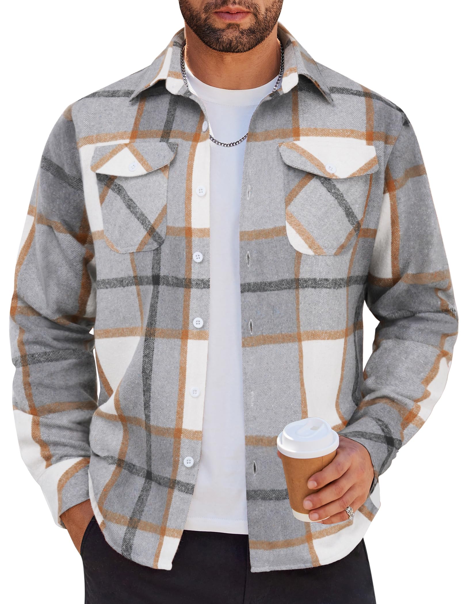 COOFANDY Camisa de franela para hombre, informal, con botones, de manga larga, a