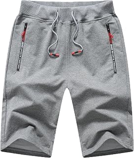 JustSun Mens Shorts Casual Sports Joggers Shorts with Elastic Waist Zipper Pockets