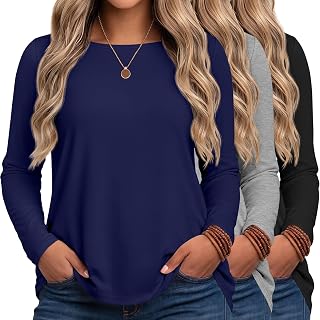 Ficerd 3 Pack Women's Plus Size Tops Long Sleeve T Shirts