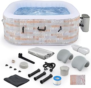 CO-Z Inflatable Hot Tub 6ft, 4-Person Outdoor Spa, 94 Air Jets & Heater | Square 40 °C 1350W Heater 650W Soothing Bubbles Massage Easy Setup Reinforced, puncture-resistant PVC Portable