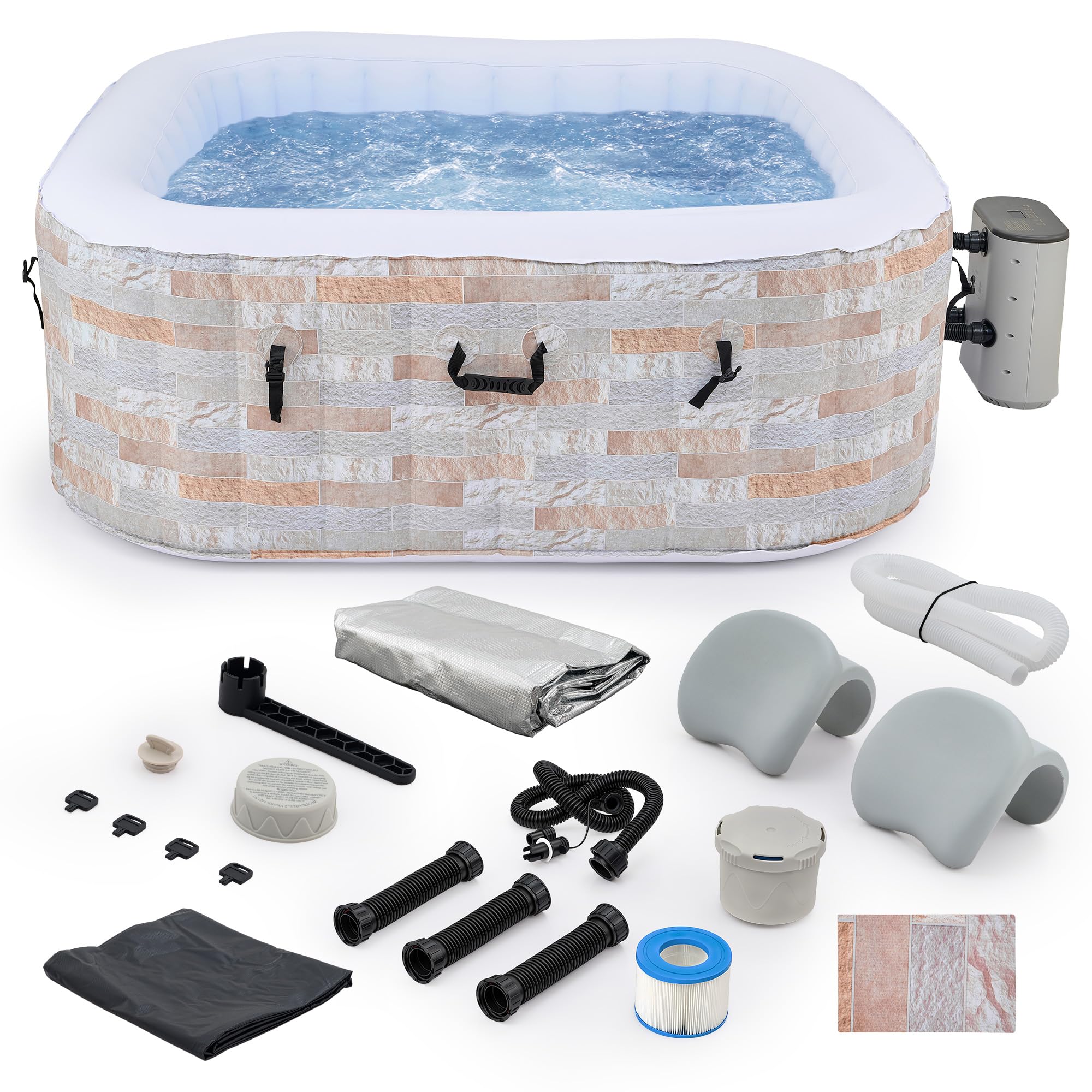CO-Z Inflatable Hot Tub 6ft, 4-Person Outdoor Spa, 94 Air Jets & Heater | Square