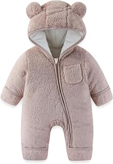 AiWMGL Newborn Baby Bear Outfit With Fold-Over Mittens and Footies Girls Boys Winter Fleece Clothes Hooded Romper Snowsuit