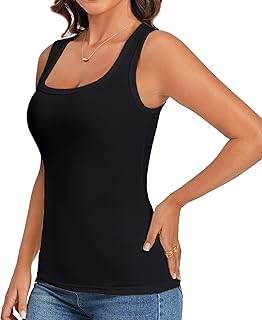 ASAIR Tank Tops for Women Racerback Square Neck Sexy Ribbed Basic Fashion Sleeveless T Shirts Women