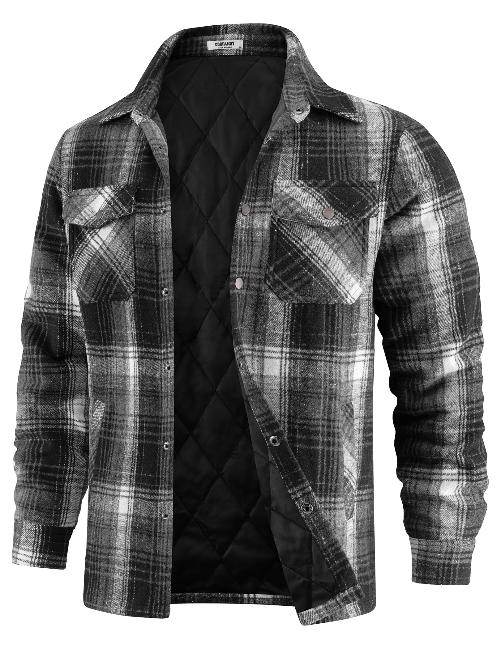 COOFANDY Mens Flannel Quilted Lined Long Sleeve Thick Button Down Winter Shirt