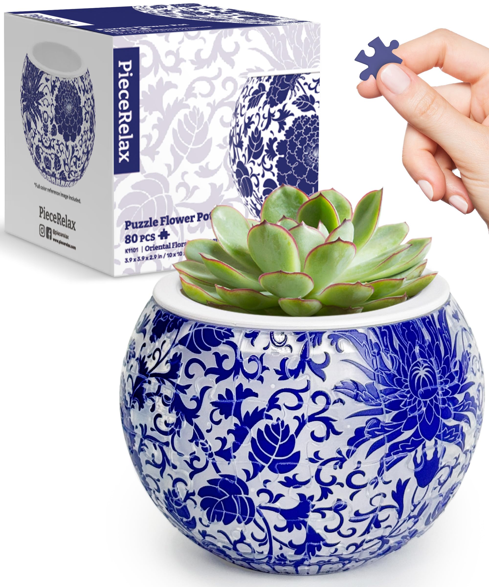PieceRelax Unique 3D Puzzle Planter - 80 Plastic Pieces [K1101] | Oriental Flora