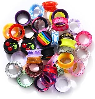 Jewseen 20Pcs Silicone Tunnels 6g-1'' Random Colors Silicone Gauges Double Flared Ear Tunnels Flexible Ear Gauges Ear Plug and Gauges for Women Men