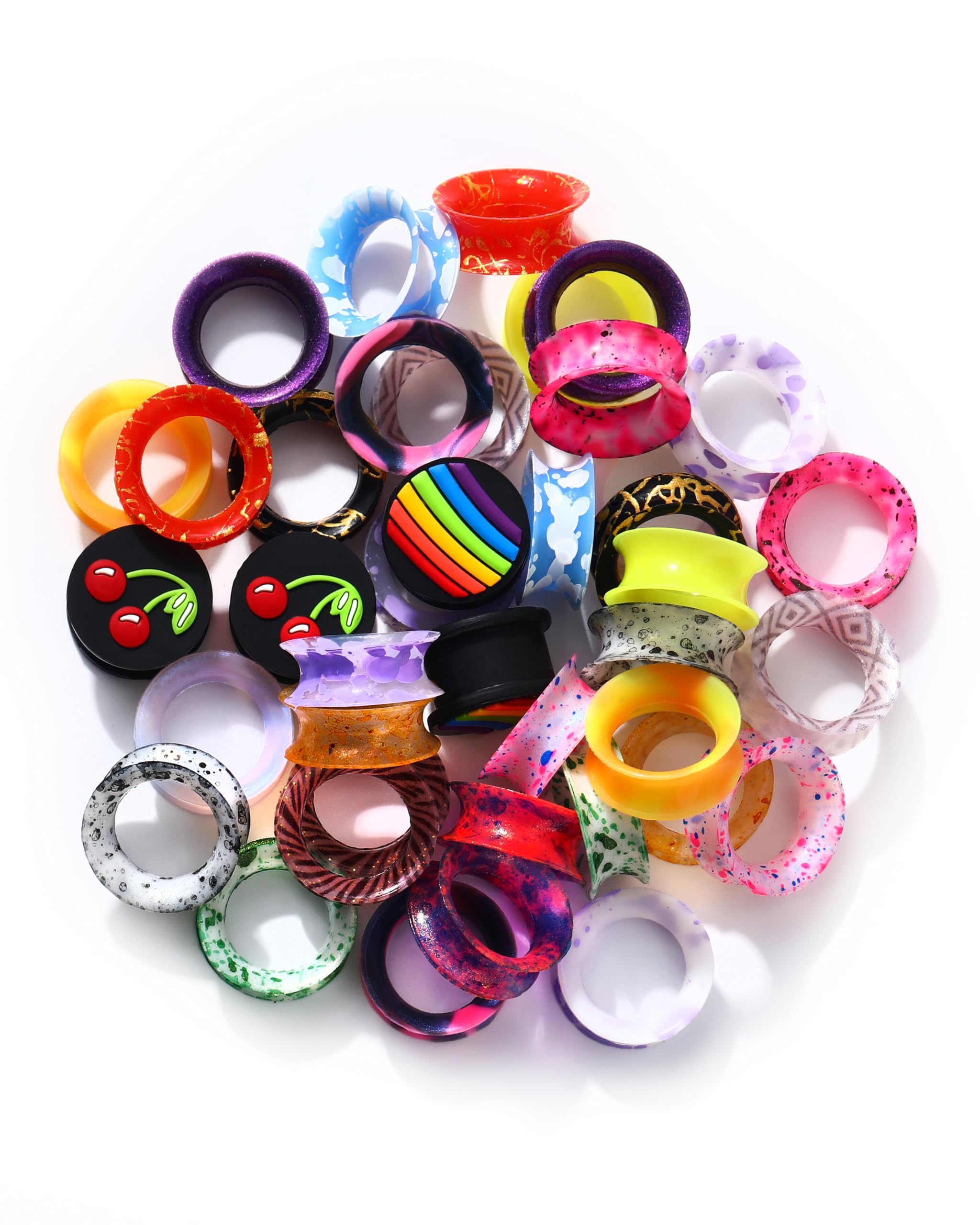 Jewseen 20Pcs Silicone Tunnels 6g-1'' Random Colors Silicone Gauges Double Flare