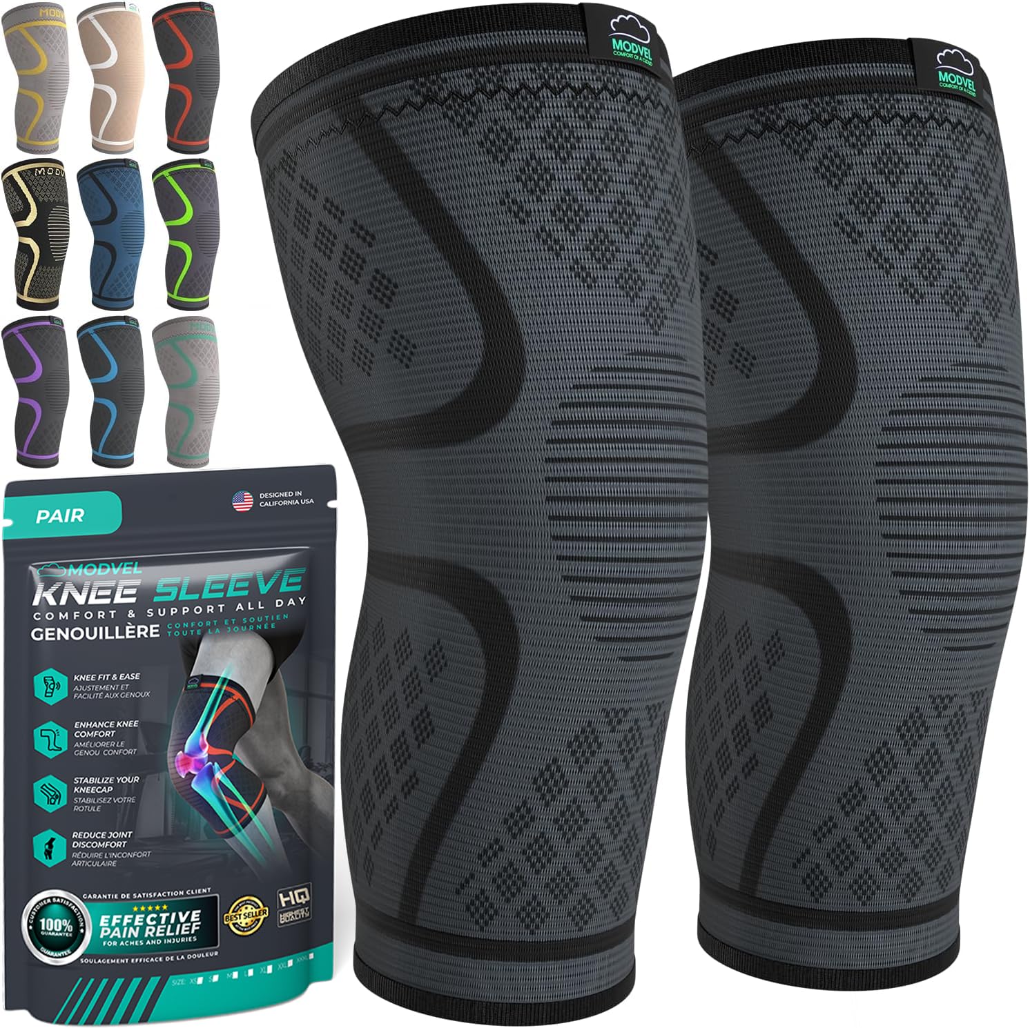 MODVEL Compression Knee Brace for Women & Men - 2 Pack Knee Brace for Women Runn