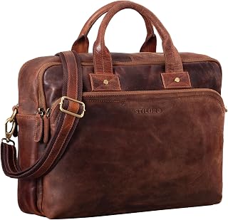 STILORD 'Hector' Large Business Leather Bag for Men | Vintage Messenger Bag with 15.6 Inch Laptop Compartment | XL Leather Briefcase for A4 Documents Colour:girona - Brown