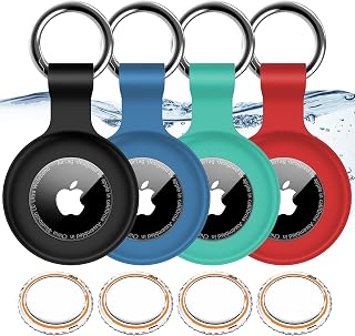 1|2|4Pack for Apple AirTag Holder with Keychain for Air Tag 2nd/1st Gen | Waterproof Air Tag Cover GPS Tracker Anti-Scratch Silicone Air-Tag Case for Pets,Kids,Bags-Black+Blue+Green+Red