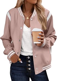 Zeagoo Bomber Jacket Women Varsity Casual Button Down Outfits with Pockets