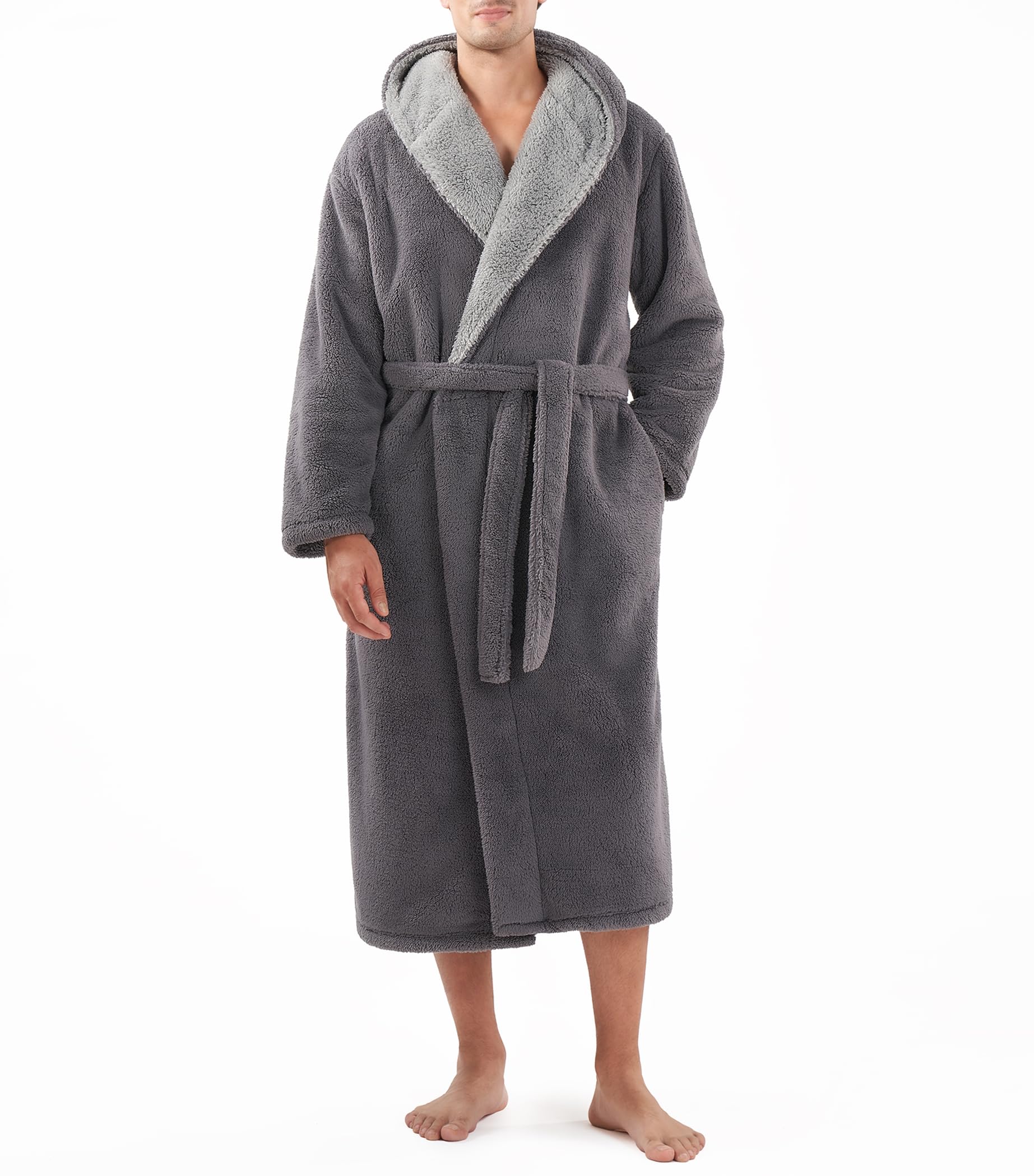 DAVID ARCHY Mens Bathrobes, Mens Robe, Long Robe Bathrobe Warm Neck Ultra Soft B